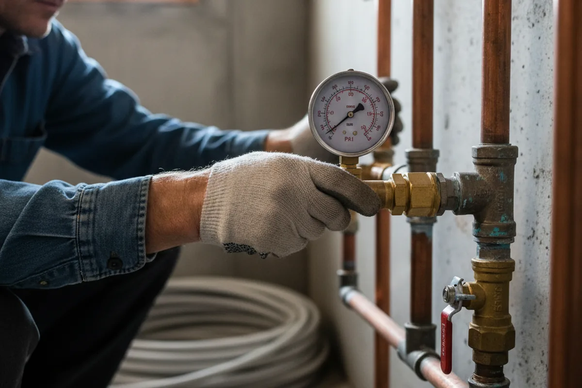 Pressure testing a repaired line during Water Line Repair in Goochland